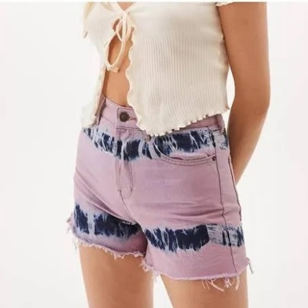 BDG Urban Outfitters Pink Tie Dye High Rise Cut Off‎ Denim Shorts W28 Button Fly